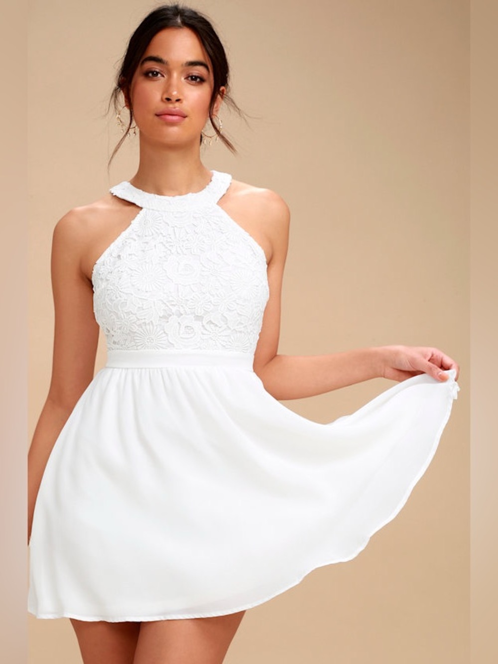 🤍 LULUs Lover's Game White Lace Skater Dress. Size XL